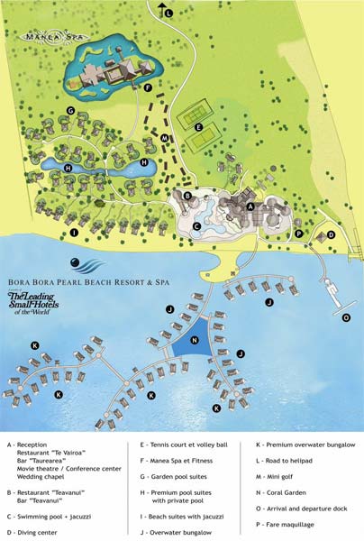 Plan de l'hôtel Bora Bora Pearl Beach Resort and Spa Source:  http://www.pearlresorts.com/bora/bbpr_map.htm